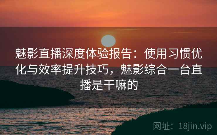 魅影直播深度体验报告:使用习惯优化与效率提升技巧,魅影综合一台直播是干嘛的